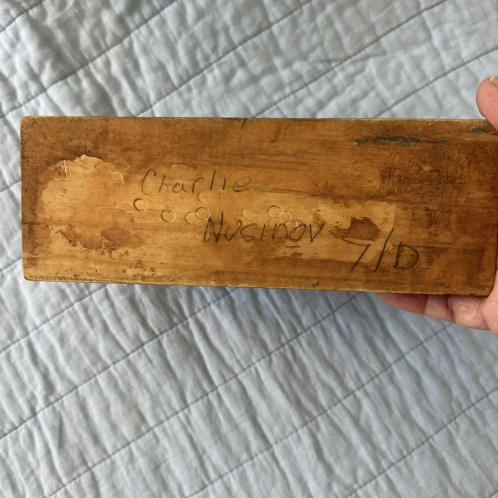 Vintage Handmade Wooden Napkin Holder Whale Signed by Maker